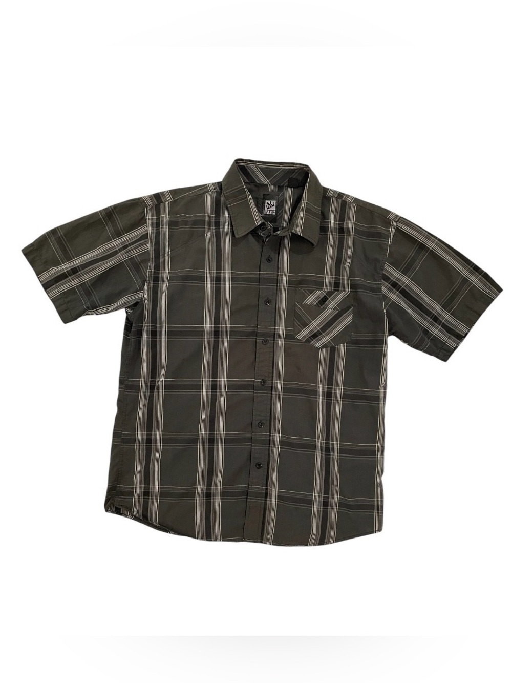 Men's Short-Sleeve Plaid Button-Up Shirt Dark Grey